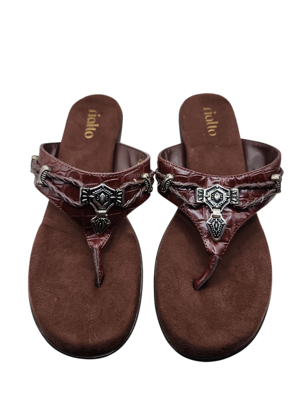 Rialto Womens Bailee Brown Woven Sandal Slip On Thong Size 7.5